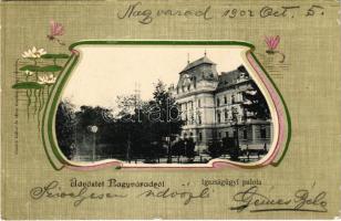 1902 Nagyvárad, Oradea; Igazságügyi palota. Csathó Gábor és társa kiadása / palace of justice. Art Nouveau, floral, litho