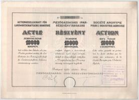 1922. Budapest "Mezőgazdasági Ipar-Részvénytársaság" részvénye 1000K-ról + 10.000K-ról, há...