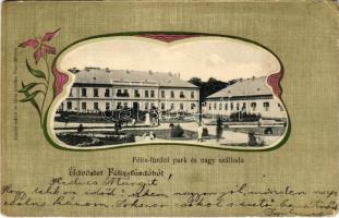 1902 Félixfürdő, Baile Felix; park és nagy szálloda. Csathó Gábor és társa kiadása / spa park and hotel. Art Nouveau, floral, litho (EK)