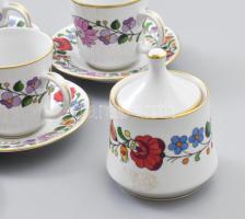 Kalocsai porcelán hat személyes mokkás készlet. Kézzel festett, jelzett, hibátlan díszdobozban