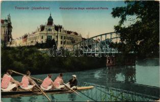 Temesvár, Timisoara; Józsefváros, Hunyady híd és Bega szabályozó palota, montázs evezősökkel / Iosefin, bridge, river control palace. Montage with rowers