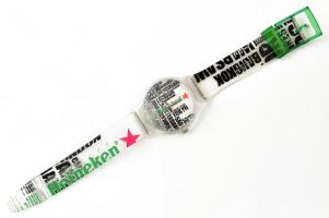 Heineken quartz karóra műanyag szíjjal, elemcsere szükséges, d:37mm