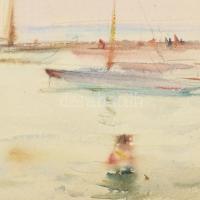 Diósy Antal (1895-1977): Siófoki vitorlások (Balaton), 1955. Akvarell, papír, jelzett. Üveg mögött, ...