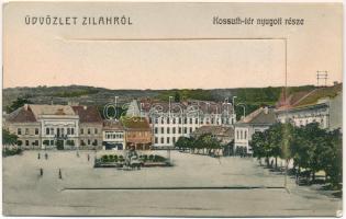 Zilah, Zalau; Kossuth tér nyugati része. Seres Samu kiadása, leporellolap 10 képpel / main square. Leporellocard with 10 mini pictures (kis szakadás / small tear)