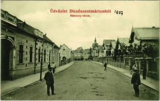 Dicsőszentmárton, Tarnaveni, Diciosanmartin; Rákóczy utca. Hirsch Mór kiadása / street