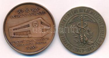 1927. "Debreceni Kereskedelmi Alkalmazottak Egyesülete 1867-1927" bronz emlékérem (40mm) + Lapis András (1942-) 1988. "10 éves a dunakeszi Kőrösi Csoma Sándor Általános Iskola / Egy szegény árva magyar pénz és taps nélkül - Széchenyi" bronz emlékérem (42,5mm) T:AU