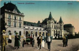 Temesvár, Timisoara; Józsefváros, indóház, vasútállomás, autós montázs / Iosefin, railway station, automobile montage (kopott sarkak / worn corners)