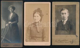 cca 1890-1917 3 db keményhátú vizitkártya: Idős hölgy portréja, Heller József budapesti műterméből +...