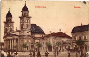 Szatmárnémeti, Szatmár, Satu Mare; Székesegyház, Szatmári Bank, bútor raktár. Cseplák Bálintné kiadása / cathedral, bank, furniture store (felületi sérülés / surface damage)