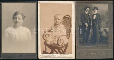 cca 1900-1914 3 db keményhátú vizitkártya: Babaportré, Bienenfeld és Társa budapesti műterméből + El...