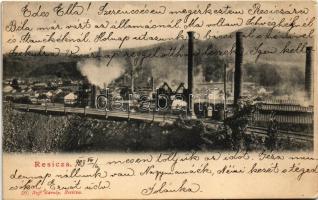 1903 Resicabánya, Resica, Resicza, Resita; látkép, vasgyár, ipar vasút. Ifj. Neff Károly kiadása / general view, ironworks, iron factory, industrial railway