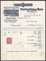 1932 Bp., Wolfner Gyula és Társa Bőr- és Gépszíjgyár Cipőgyárak fejléces számla, rajta a gyár látképével