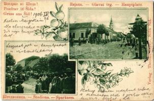 1906 Sid, Sparkassa, Hauptplatz / Takarékpénztár, Fő tér / saving bank, main square. Verlag Theodor Stainé. Art Nouveau, floral (EM)