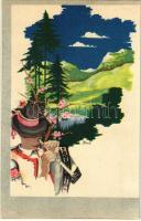 Magyar irredenta üdvözlet / Hungarian irredenta greeting art postcard s: Bozó (Rb)