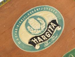 1940 M. Kir. Dohányjövedék Hargita szivaros fadoboz, fedelén címeres, dombornyomott fémlemez címkéve...