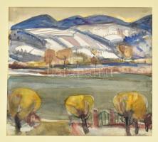 Farkas Lajos (1919-1998): Dunapart. Akvarell, ceruza, papír. Jelzett. Paszpartuban. 33,5x38 cm