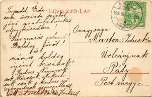 1908 Alcsút, Főhercegi kastély, kastély udvara, községháza. Weisz Manó kiadása (EK)