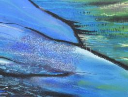 Füleky Adrienn (1956-): Kék part. Vegyes technika, papír. Jelzett. Paszpartuban, hátoldalán autográf...