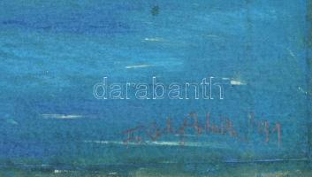 Füleky Adrienn (1956-): Kék part. Vegyes technika, papír. Jelzett. Paszpartuban, hátoldalán autográf...