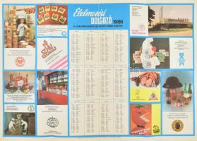1986 Élelmezési Dolgozó , az Élelmezésipari Dolgozók Szakszervezete lapjának falinaptára. Hajtva, néhány kis szakadással, folttal, 58x41,5 cm
