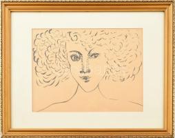 Szeift Béla (1944-2012): Női portré. Tus, papír, jelzett. Üvegezett fakeretben. 20,5x18,5cm