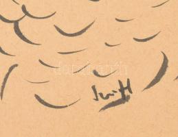 Szeift Béla (1944-2012): Női portré. Tus, papír, jelzett. Üvegezett fakeretben. 20,5x18,5cm