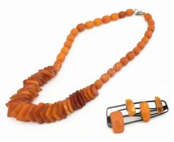 Borostyán szett: nyaklánc 38 cm + bross össz 31 g