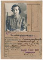 1941. Névre szóló, arcképes igazolvány "Magyar Nemzeti Bank, Pénzjegynyomda" bélyegzéssel, "Pénzolvasó nő" munkakör-megjelöléssel, jó állapotban