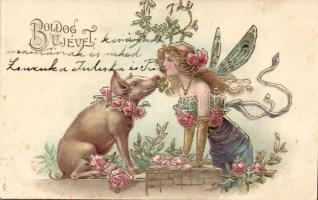 New Year, pig Embossed Litho