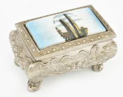 Fém ékszeres doboz. Bologna képpel. 10x6 cm