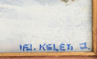 ifj. Keleti Jenő (1943-1999): Havas út. Olaj, farost, jelzett, hátoldalán Képcsarnok Vállalat címkéj...