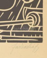 Farkasházy Miklós (1895-1964): Napozó nő. Linómetszet, papír, jelzett, üvegezett fakeretben, 30×25 c...