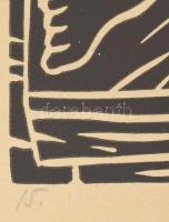 Farkasházy Miklós (1895-1964): Napozó nő. Linómetszet, papír, jelzett, üvegezett fakeretben, 30×25 c...