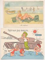 BALATONI HUMOR - 10 db MODERN magyar retro grafikai képeslap vegyes minőségben. Képzőművészeti Alap / 10 modern Hungarian retro graphic postcards in mixed quality