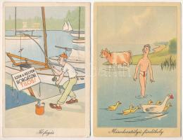 BALATONI HUMOR - 10 db MODERN magyar retro grafikai képeslap vegyes minőségben. Képzőművészeti Alap ...