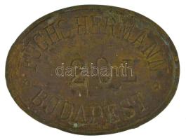 ~1910. &quot;Fuchs Hermann&quot; borkereskedő 20 literről szóló sárgaréz bárcája (40x30mm) T:XF,VF patina / Hungary ~1910. &quot;Fuchs Hermann&quot; wine merchant brass token for 20 liters (40x30mm) C:XF,VF patina