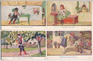 24 db RÉGI magyar nótás népviseletes képeslap vegyes minőségben, Bernáth szignó / 24 pre-1945 Hungarian folklore postcards with folk songs, in mixed quality