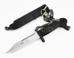 NDK AKM Type 1 bajonett AK-47 (Kalasnyikov) gépkarabélyhoz, eredeti hüvellyel, némi kopással, h: 27,5 cm / DDR AKM Type 1 bayonet with original scabbard