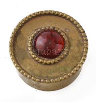 5 darab antik réz tárgy: gyertyatartó, daráló, kővel díszített ékszeres dobozka, kolomp, art nouveau...