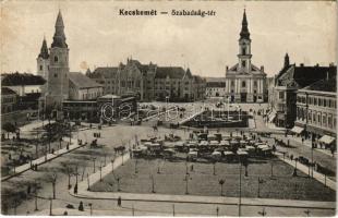 1914 Kecskemét, Szabadság tér, piac, templomok, Fekete Soma üzlete (Rb)