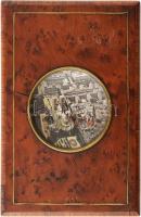 Fotó néző készülék nagyítós lencsével. Réz berakásos fa. Réz keretes lencsével. Kinyitható 13x20 cm