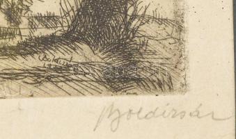 Boldizsár István (1897-1984): Legeltetés a Zazar parton. Rézkarc, papír, jelzett, üvegezett fakeretb...