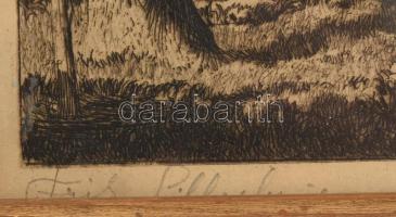 Olvashatatlan jelzéssel: Udvar. Rézkarc, papír. Üvegezett fakeretben. 17x19 cm