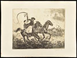 Kárpáti Rudolf (-): Csikós lovakkal. Rézkarc, papír Jelezve jobbra lent: Kárpáti R. 18x23 cm. Lap sz...