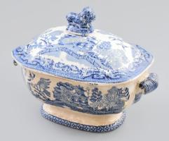 cca 1890-1900 Angol japonizáló mintás szószkínáló. Jelzés nélkül, mázrepedéssel, pereménél kis repedéssel, 18x12x14 cm