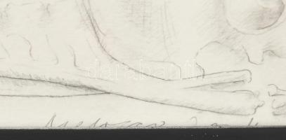 Melocco Miklós (1935): Memento Mori. Ceruza, papír, j.j.l.: Melocco 2004. Üvegezett fakeretben. 21 x...