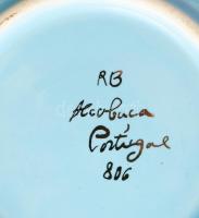 Alcobaca portugál türkizmázas csésze alátéttel. Jelzéssel, minimális kopottsággal, d: 18,5 cm, m: 9 ...