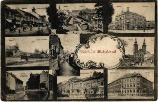 1913 Miskolc, Tűzoltó őrtorony, Erzsébet tér, városi bérház, nyaralók a Csabai úton, Kereskedelmi és iparkamara, stb. leporellólap, belül vasútállomás, diósgyőri vár, stb. Grünwald Ignác kiadása (gyűrődések / creases)