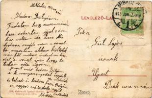 1913 Miskolc, Tűzoltó őrtorony, Erzsébet tér, városi bérház, nyaralók a Csabai úton, Kereskedelmi és...