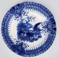 cca 1860-1880 Villeroy & Boch India Flow Blue madármintás süteményes tál. Jelzéssel, mázelszíneződéssel, d: 18,5 cm